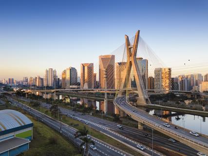 A picture showing an aerial view of the cable stayed bridge of Sao Paulo city 