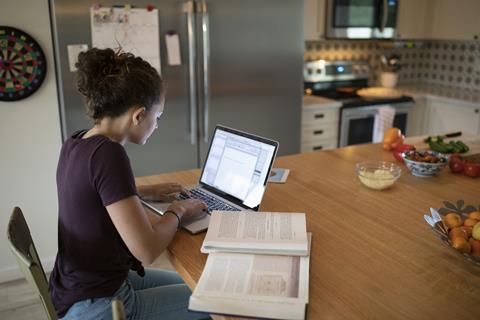 An image showing a female student completing an online course