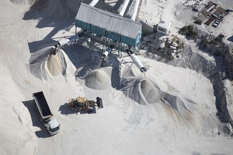 Concrete and cement factory shot from high angle above