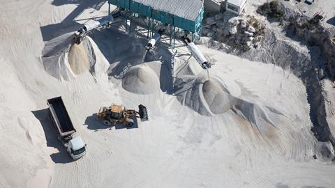 Concrete and cement factory shot from high angle above