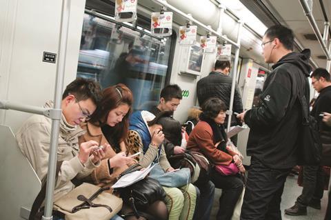 Shanghai metro train with passengers