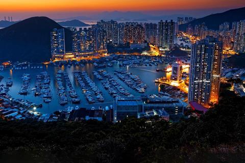 Hong Kong sunset typhoon shelters 
