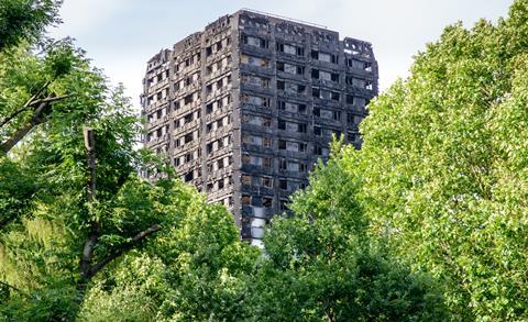 London, UK - June 15, 2017: The 24-storey Grenfell Tower one day after the fire.