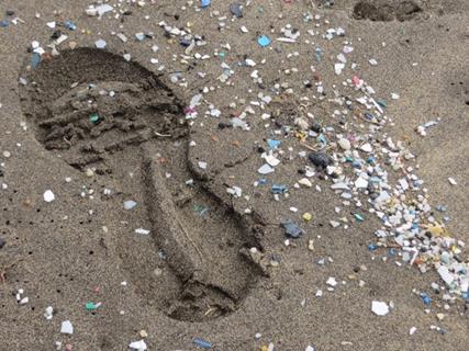 Microplastics on the beach at caleta de famara, lanzarote, spain