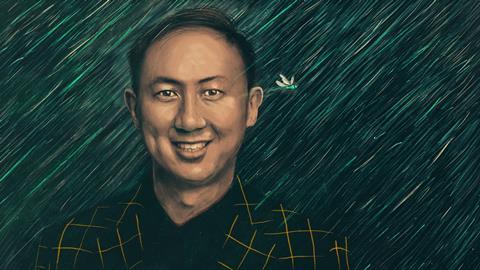 An illustrated portrait of David Hu