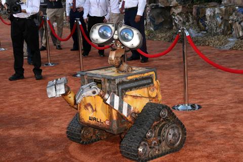 A red carpet image of the last robot left on earth from the 2008 movie WALL-E