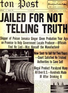 News stories about 'Ginger Jake', the spirit that caused paralysis known as 'Jake walk' during prohibition