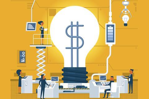 Investing money into scientific businesses concept illustration - index
