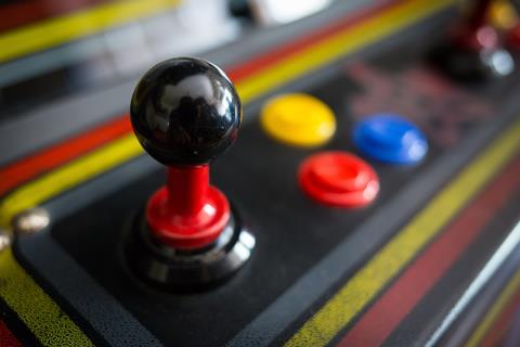 Joystick on a vintage arcade machine