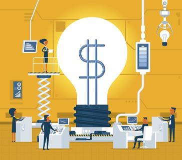 Investing money into scientific businesses concept illustration - main