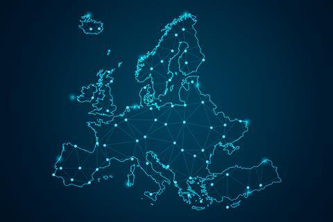 Line drawing map of Europe with key locations linked