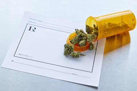 Medical marijuana laid out on a prescription