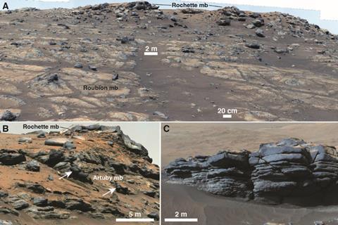 Rover images of igneous rocks in the Máaz formation