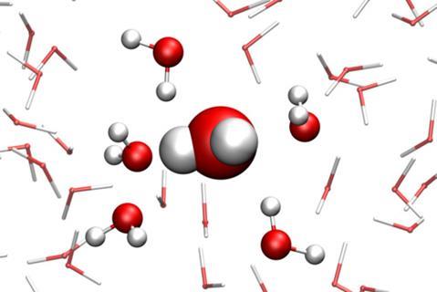 A digital image of water molecules