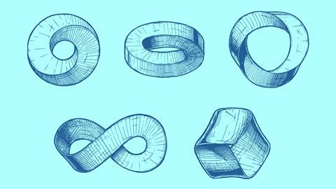A hand-drawn illustration of a number of twisting and winding impossible rings