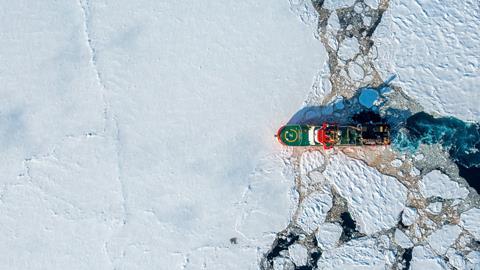 RRS Sir David Attenborough breaking ice