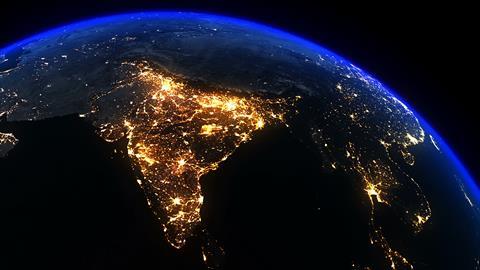 An illustration showing India seen from space