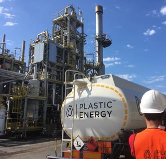An image showing a Plastic Energy tanker at plant in Seville