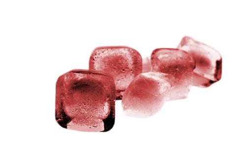 Red Colored Isolated Ice Cube On White Background