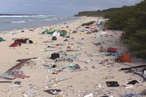 0717CW - Critical Point - Plastic rubbish on Henderson Island, east beach - main