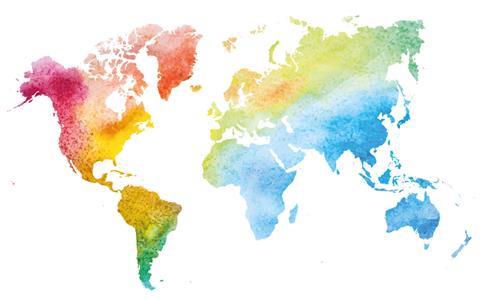 Coloured map of the world