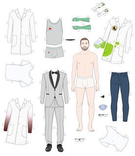 Male lab coats and accessories, concept illustration