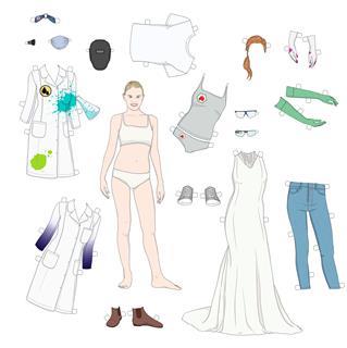 Female lab coats and accessories, concept illustration