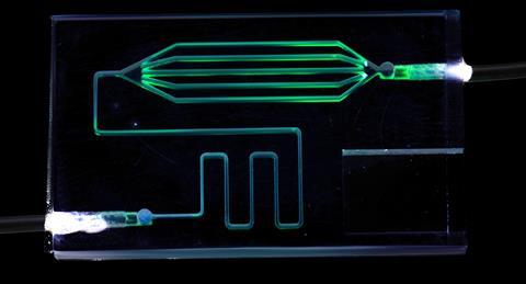 Organ-on-a-chip (OOC) – microfluidic device chip that simulates biological organs that is type of artificial organ