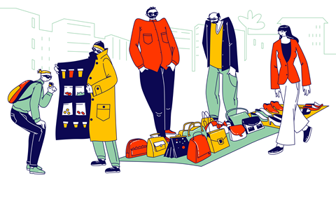 Street traders selling knock-off fashion items and drugs