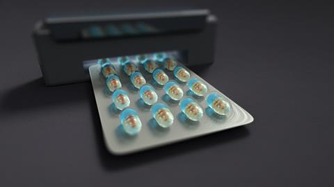 3D printer printing drugs, concept illustration
