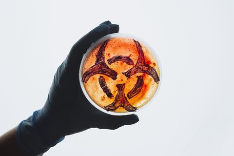 Petri dish with biohazard symbol sign