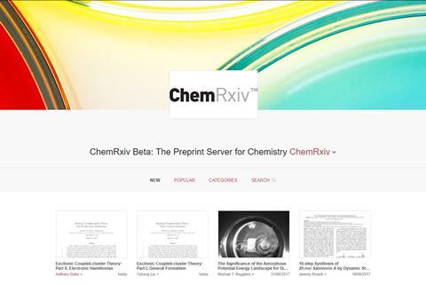 Screenshot of homepage of ChemRXIV index
