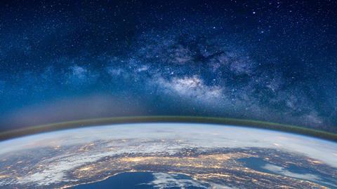 A photo showing the Earth, atmosphere and space