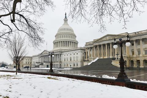A picture showing the US Capitol in the snow