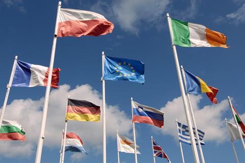 A photo showing the flags of the countries in the EU