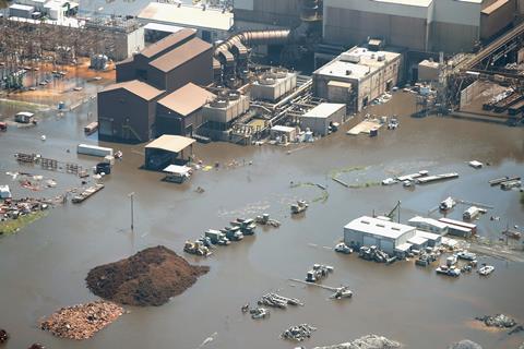 Floodwater left in the wake of hurricane Harvey begins to recede in industrial area