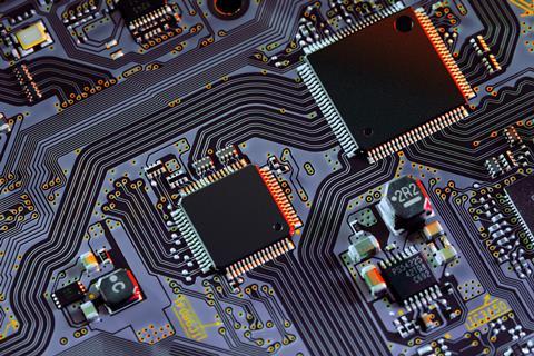 Close up detailed image of a circuit board