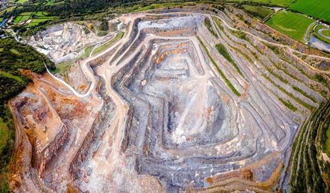 An aerial photograph of a limestone quarry