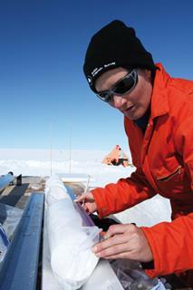 man with ice core