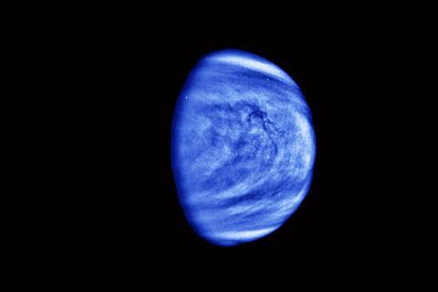 A colorized image of Venus's clouds