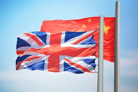 An image showing a Chinese and an UK flag