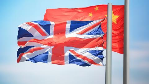 An image showing a Chinese and an UK flag