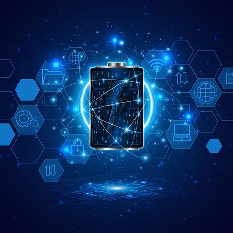 Battery technology concept with power circuit board. The future of fast electric battery charging