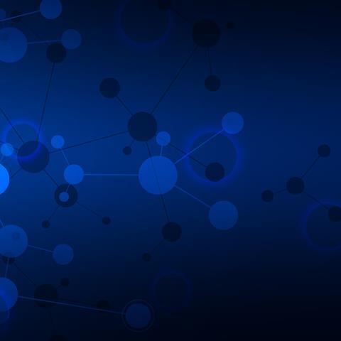 Illustration of 2D molecular network on blue background