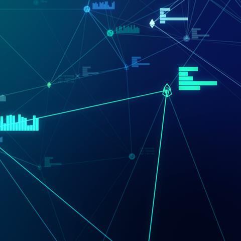 Illustration of digital data, a series of data points connected by lines in a blue space