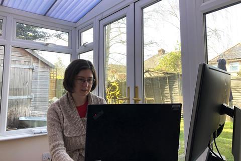 An image showing a woman working from home