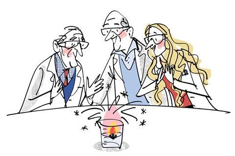 People looking at an experiment