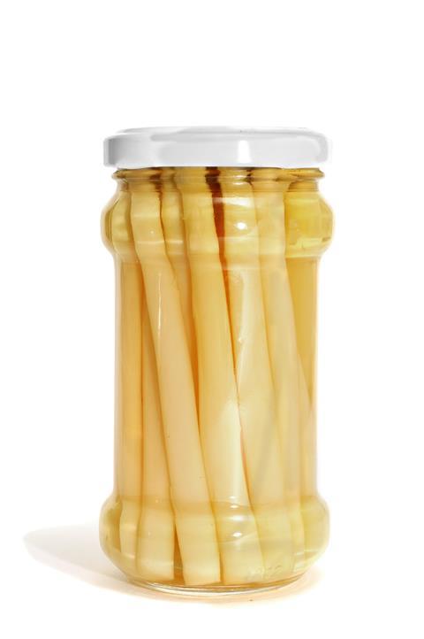 White asparagus in a glass jar