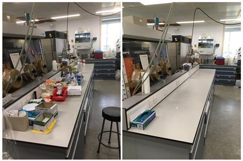 Before and after images of the laboratory in Bristol