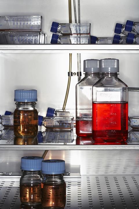 Chemicals in a laboratory fridge